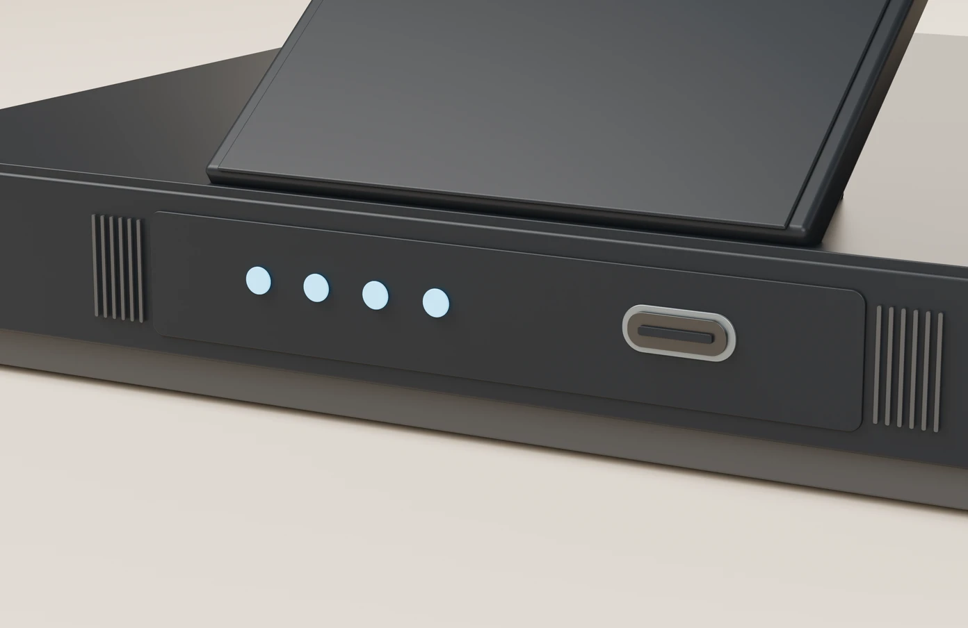 USB-C port and indicator lights at the back of the base
